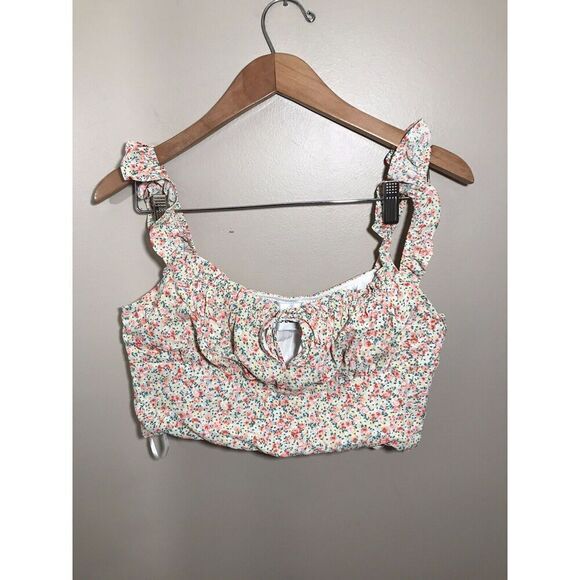 Hello Molly Floral Crop Top Womens 6 Medium Flutter Tank Festival Peasant Zip - Picture 2 of 7